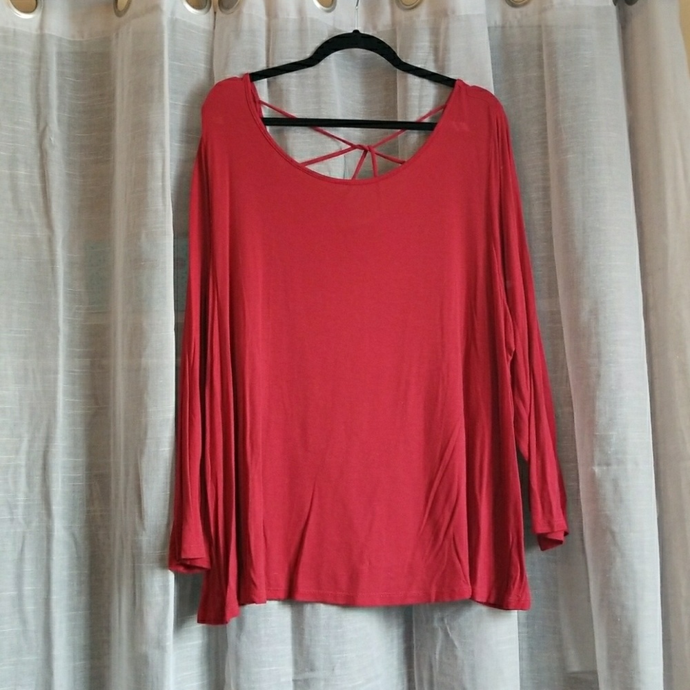 CLOSEOUT Modcloth-Red Long Sleeved Shirt Plus Size